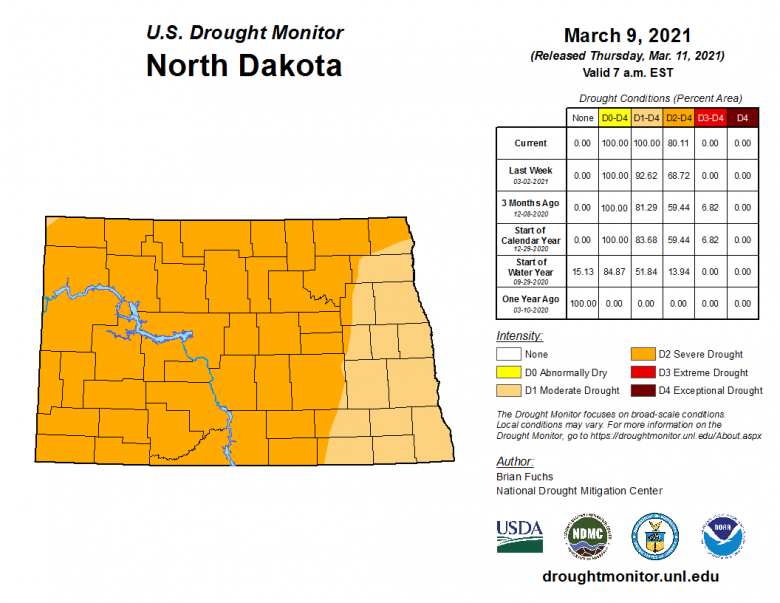 North-Dakota-drought-monitor-31621 Map of North Dakota drought conditions