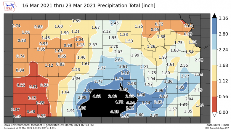 Kansas-precipitation-map-march-2021 Map of Kansas precipitation