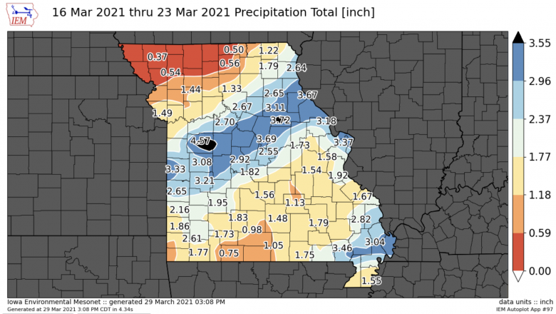 Missouri-precipitation-map-march-2021 Map of Missouri precipitation