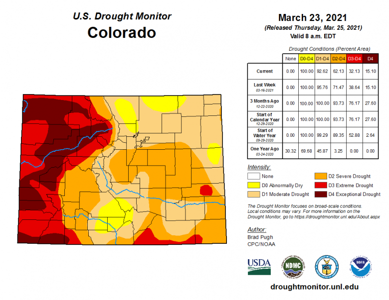 Colorado-drought-monitor-march-2021 Map of Colorado drought conditions