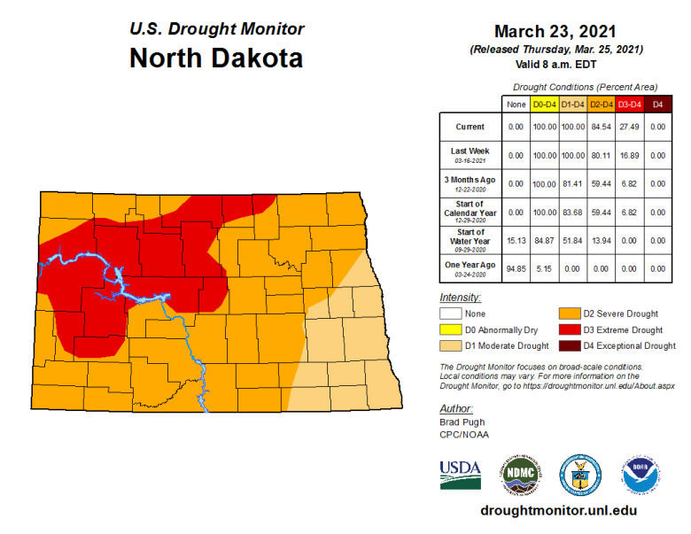 North-Dakota-drought-conditions-march-2021 Map of North Dakota drought conditions