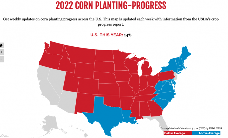 Mapa de progresso do plantio de milho 2 de maio de 2022 Mapa de progresso do plantio de milho 2 de maio de 2022