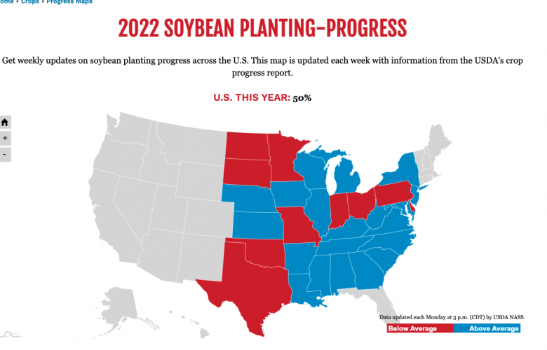 Mapa de progresso da soja 22 de maio de 2022 Mapa de progresso da soja 22 de maio de 2022